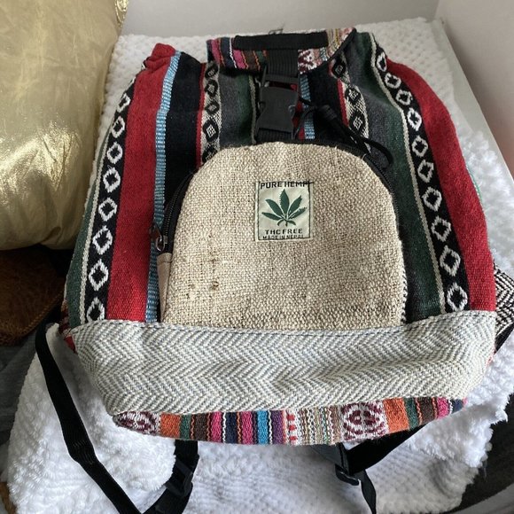 Pure Hemp Made In Nepal Natural Hemp Bag  Handmade Travel,hiking, 100% Cotton - Picture 1 of 12